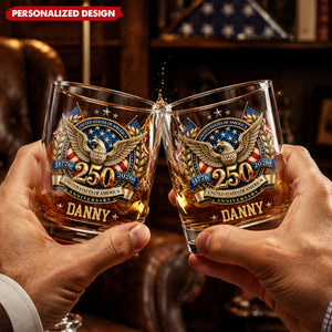 USA 250th Anniversary Eagle Patriotic Whiskey Glass - Custom Name