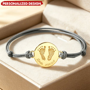 Personalized Baby Footprint Bracelet - Custom Name Birth Date