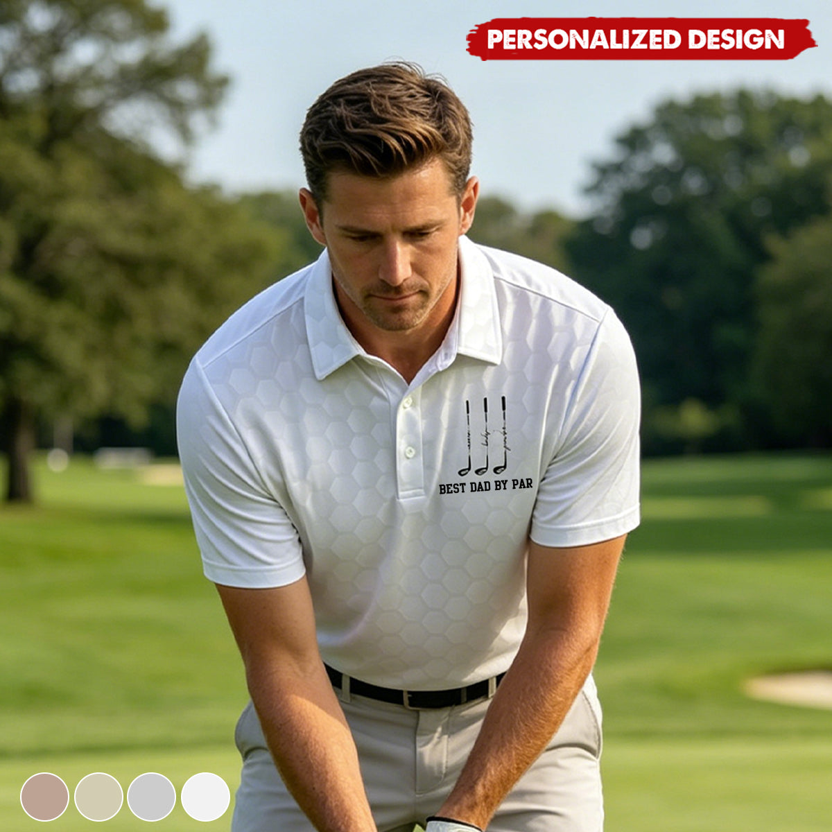 Personalized “Best Dad By Par” Golf Polo Shirt with Kids Names- Gift for father,grandpa