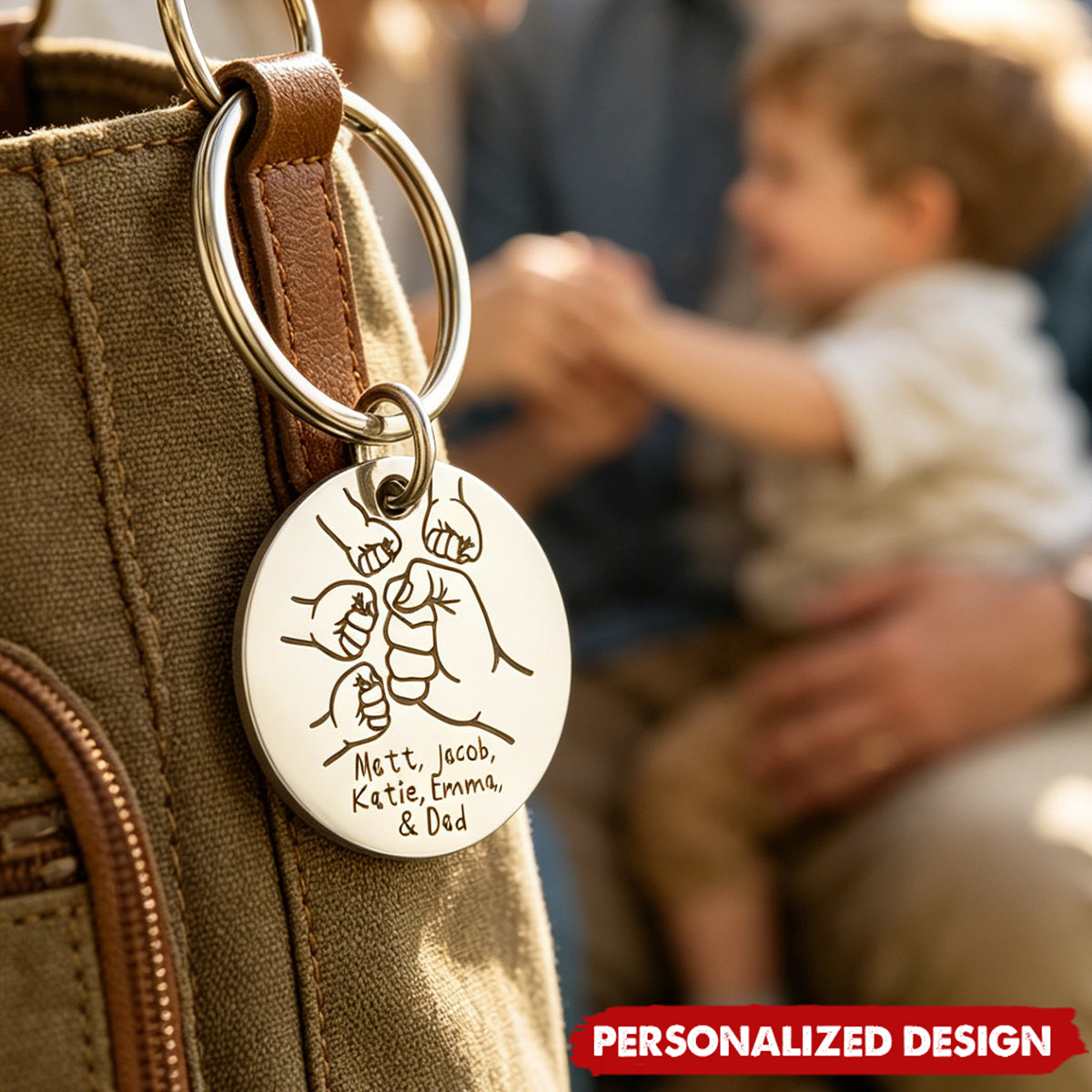 Personalized Multi-Child Fist Bump Keychain - Custom Names Gift