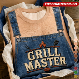Personalized Optical Illusion Grill Master BBQ Apron Belly Men’s Novelty Crew Neck T-Shirt