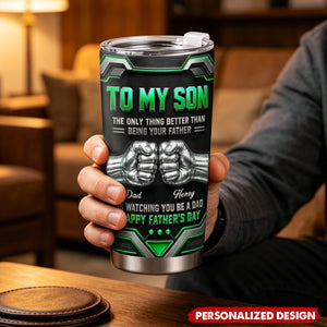 Personalized To My Son Fist Bump Stainless Steel Tumbler - Custom Dad & Son Name