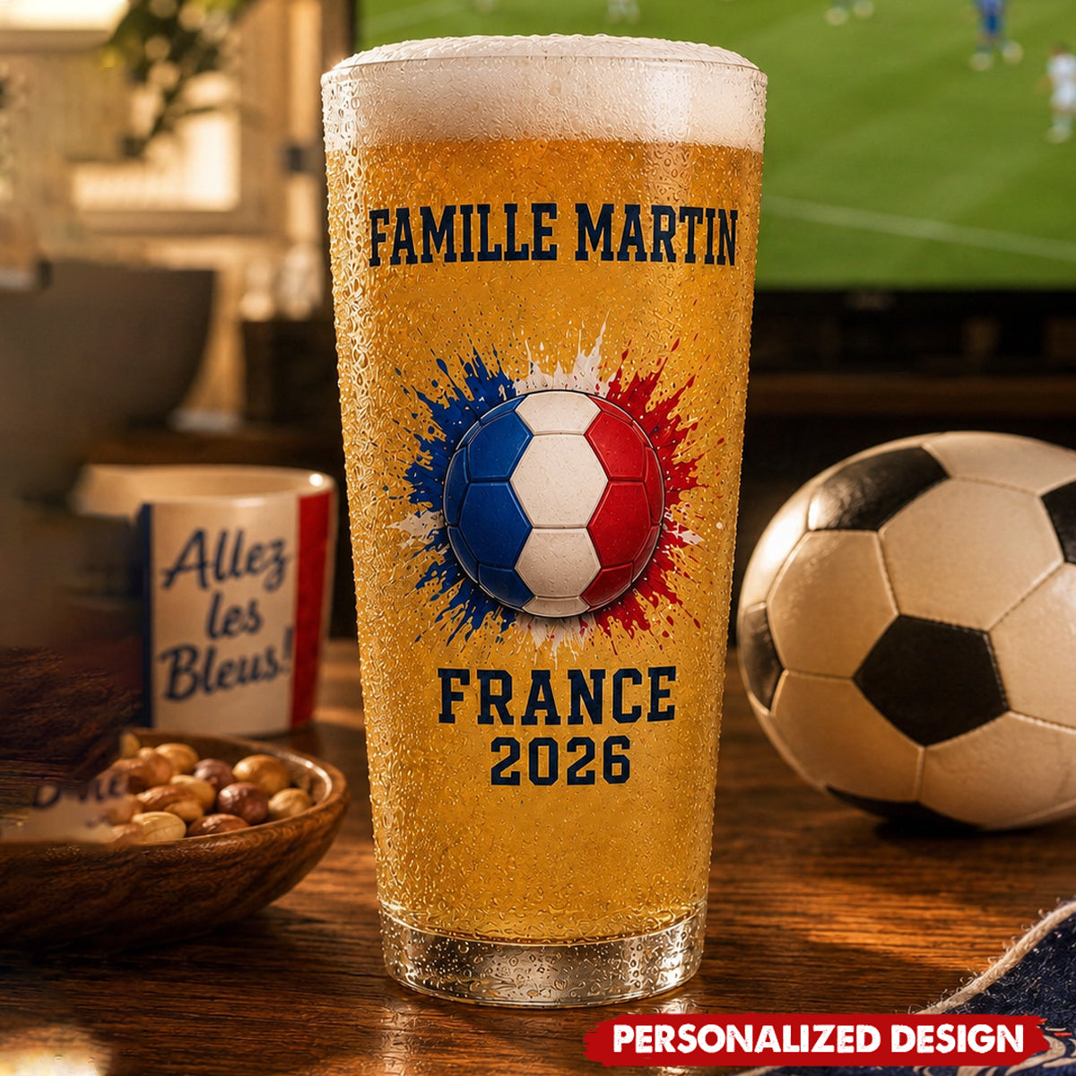 Personalized Fan Barware 2026 World Cup Soccer Beer Glass - Custom Name