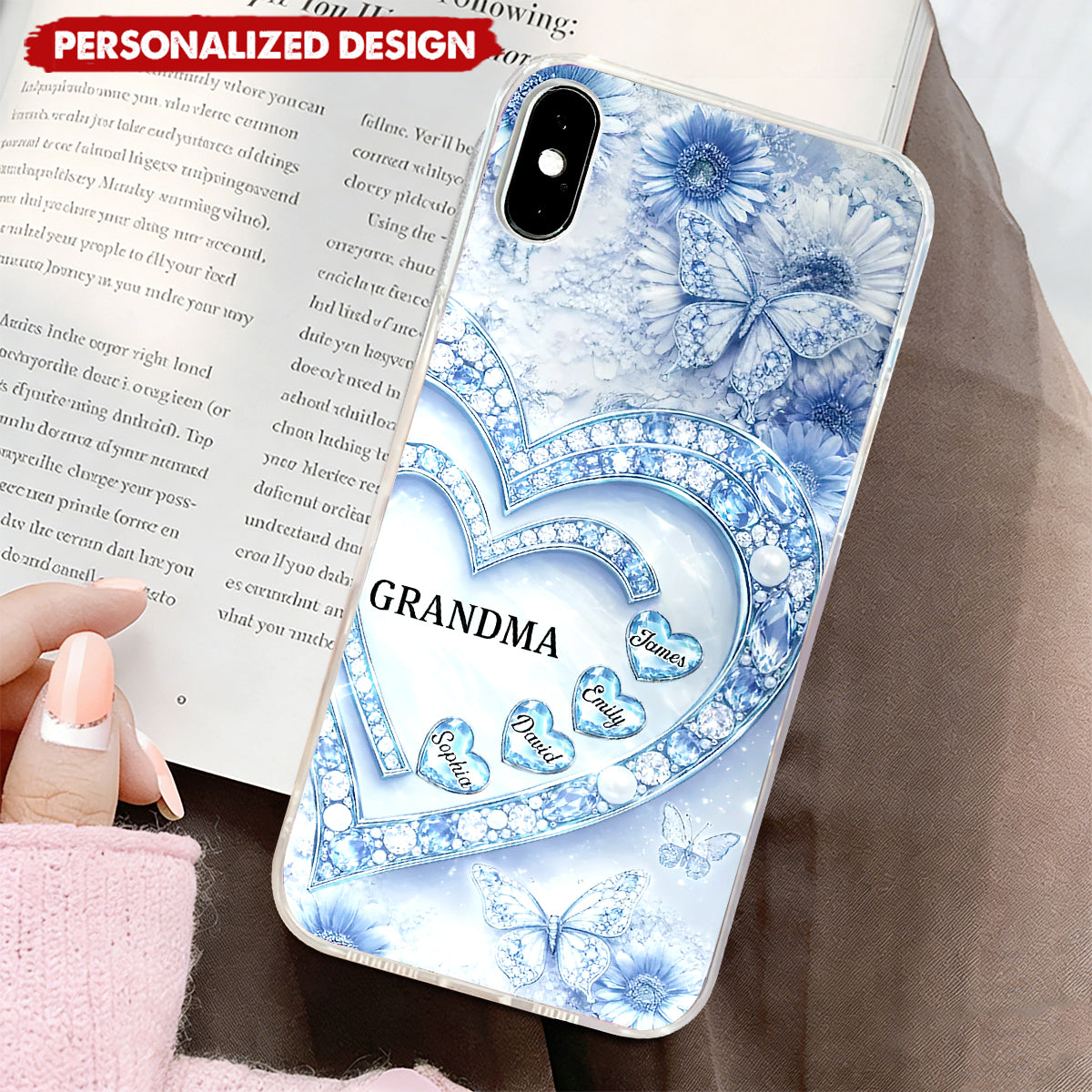 Personalized Grandma Heart Phone Case - Custom Grandkids Names Floral Cover