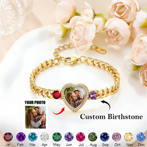 Personalized Heart Photo Birthstone Bracelet - Gift For Mom/Her