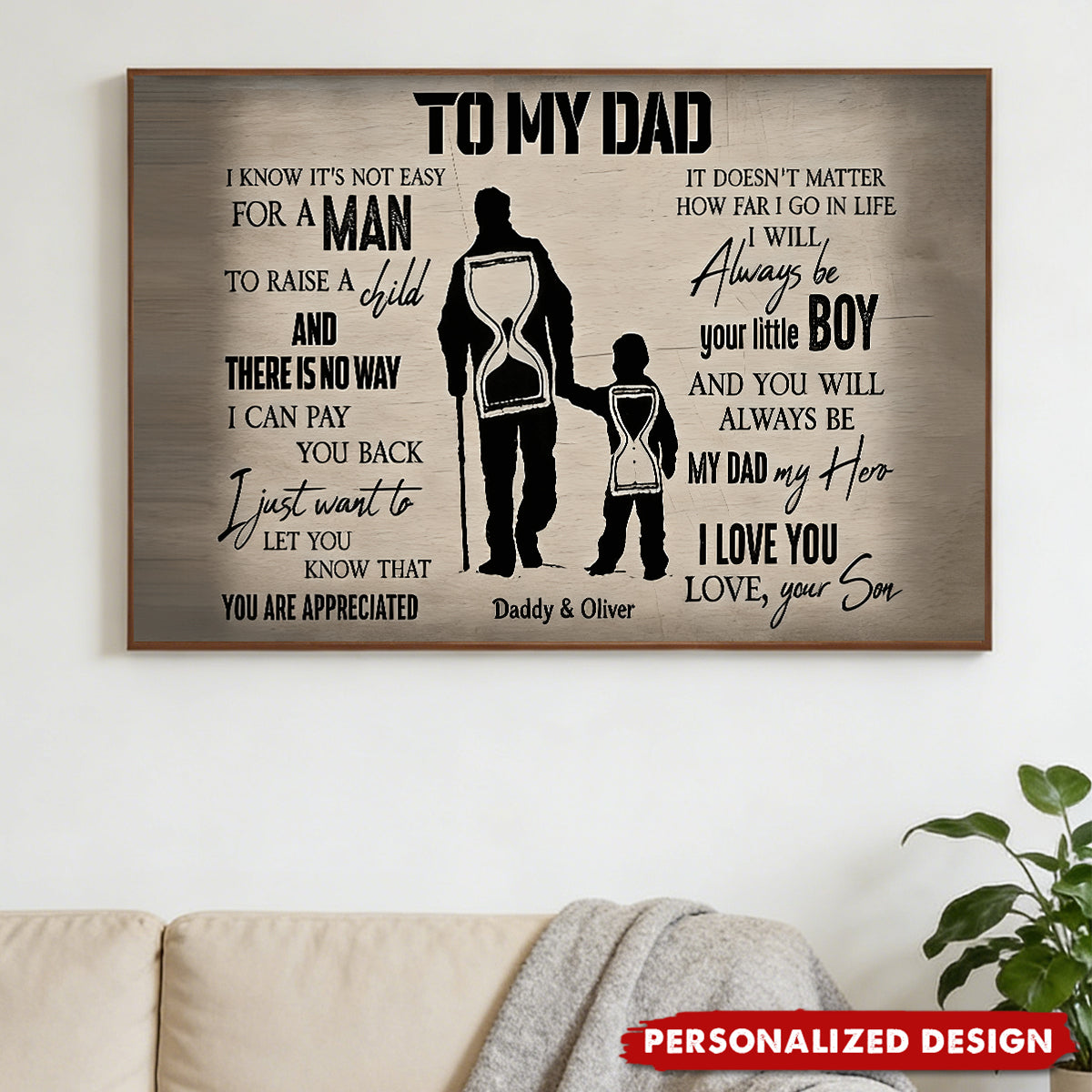 Personalized To My Dad Quote Poster - Father Child Silhouette Wall Art