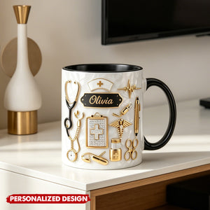 Personalized Custom Name Nurse 3D Effect Coffee Cup