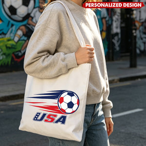 Personalized Soccer Fan Canvas Tote Bag - Custom Name