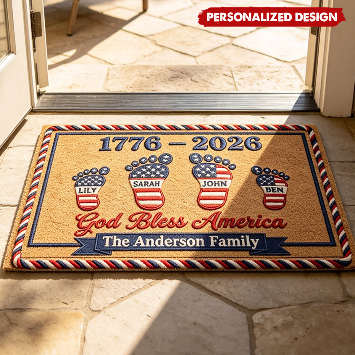 Personalized 1776-2026 Family Footprint Doormat - Gift for USA 250th Anniversary