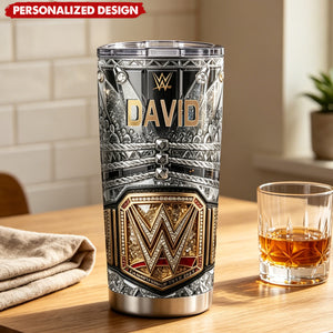 Personalized WWE World Championship Belt Stainless Steel Tumbler- Custom Name
