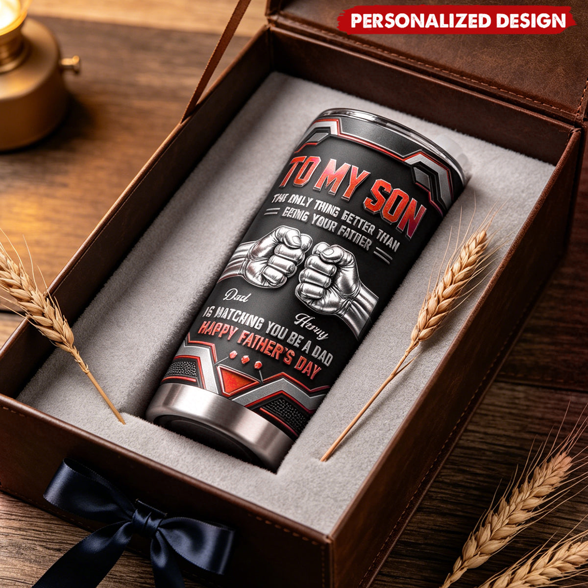 Personalized To My Son Fist Bump Stainless Steel Tumbler - Custom Dad & Son Name