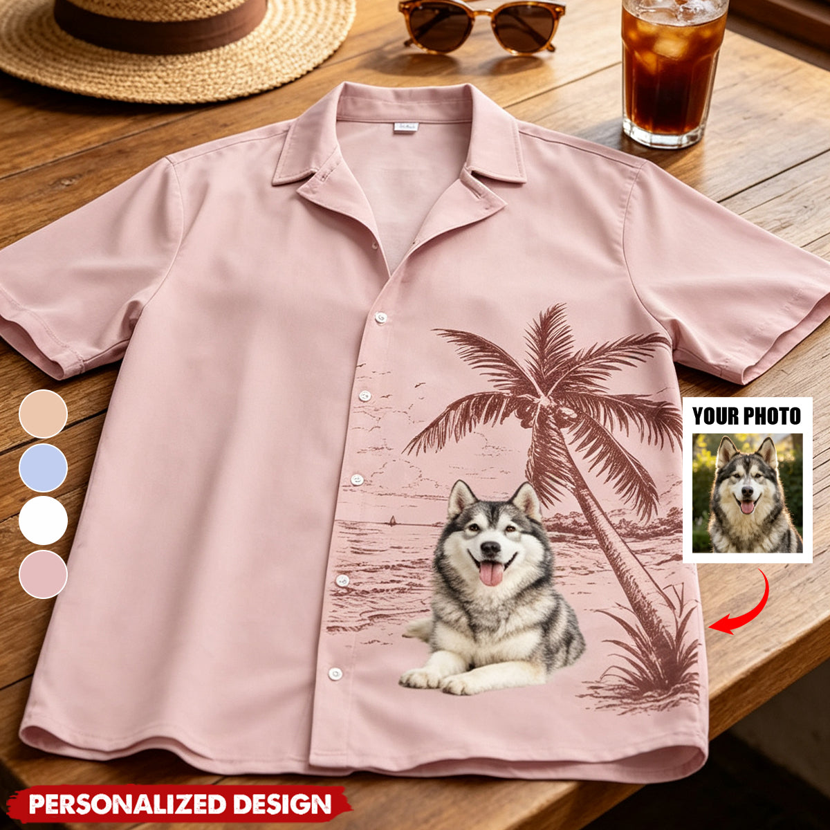 Personalized Pet Photo Tropical Palm Tree Hawaiian Shirt
