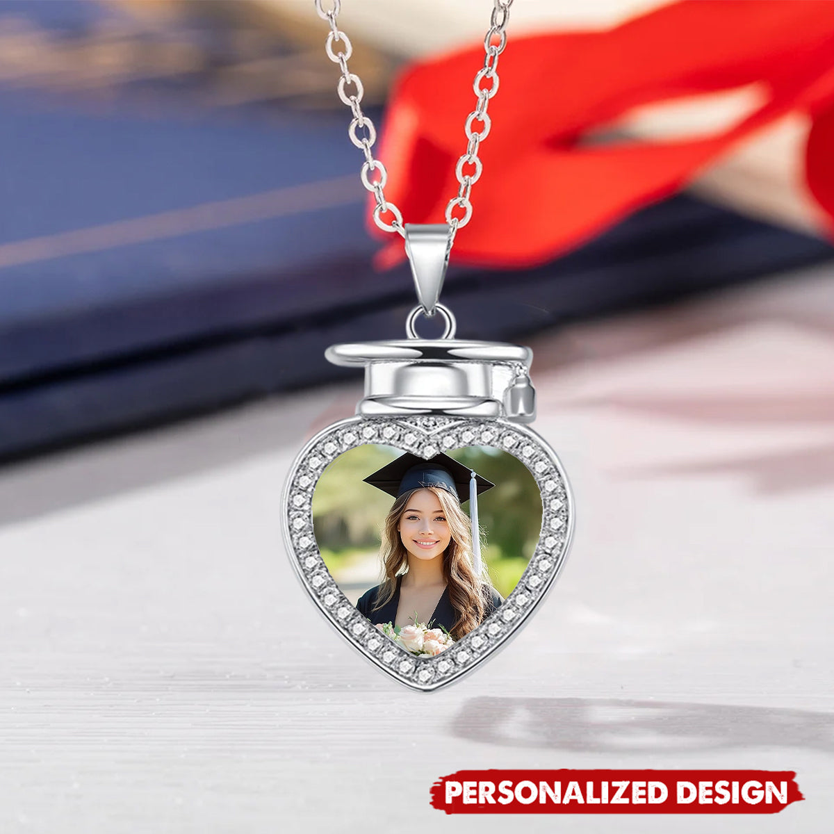 Personalized Photo Heart Necklace – Graduation Gift for Her