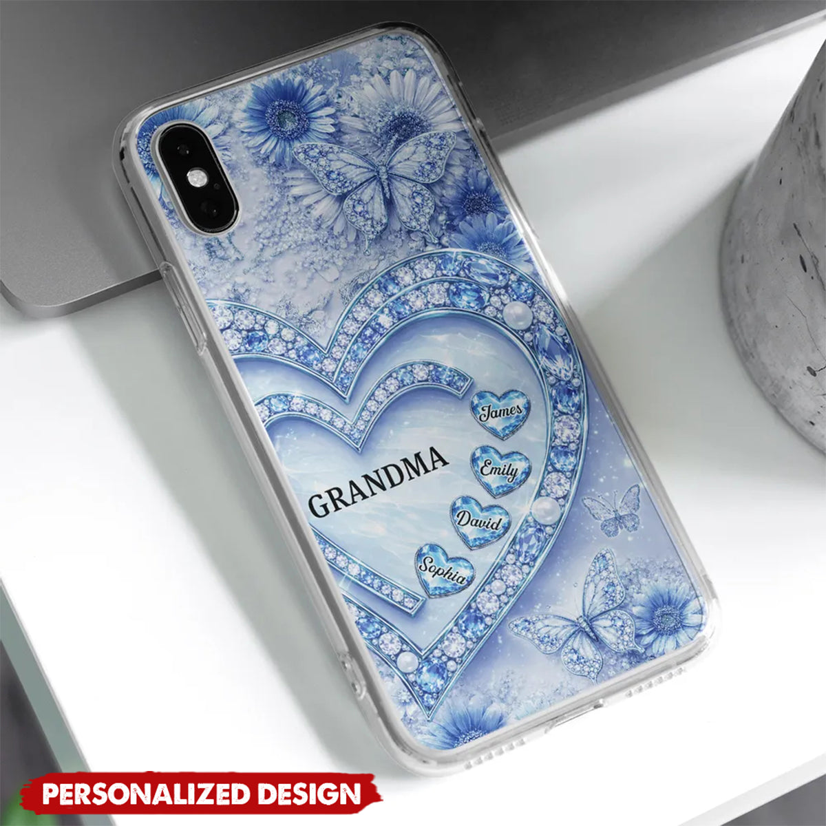 Personalized Grandma Heart Phone Case - Custom Grandkids Names Floral Cover