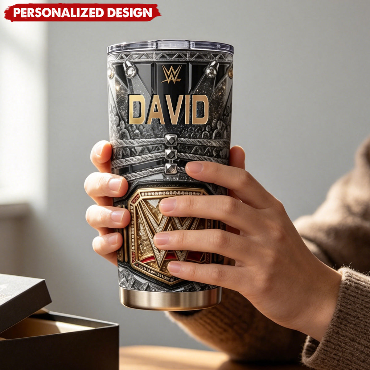 Personalized WWE World Championship Belt Stainless Steel Tumbler- Custom Name