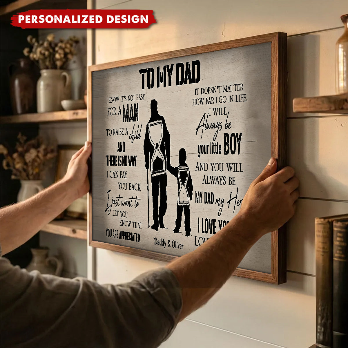 Personalized To My Dad Quote Poster - Father Child Silhouette Wall Art