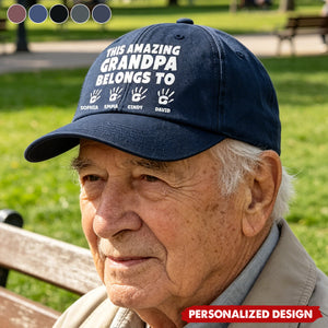 Personalized “This Amazing ... Belongs To” Kids Handprint Baseball Cap -Gift for Grandpa,Dad