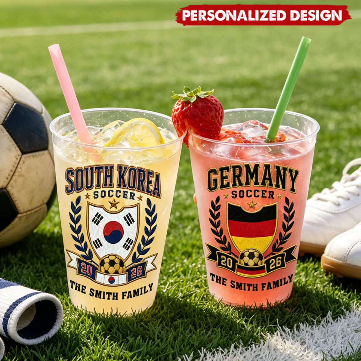 Personalized World Cup Soccer National Team Frosted Cups - Custom Family Name