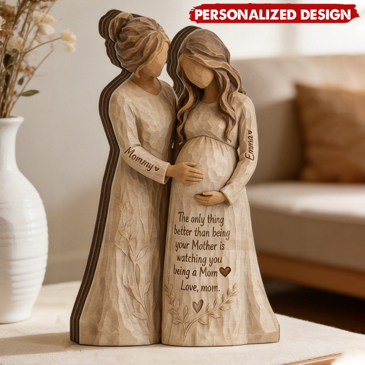 Personalized “Watching You Being a Mom”  Wooden plaque -  Custom Names Generational Love Gift