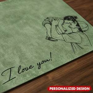 Personalized Photo  Leather Desk Mat - Sentimental Workspace Gift for Dad