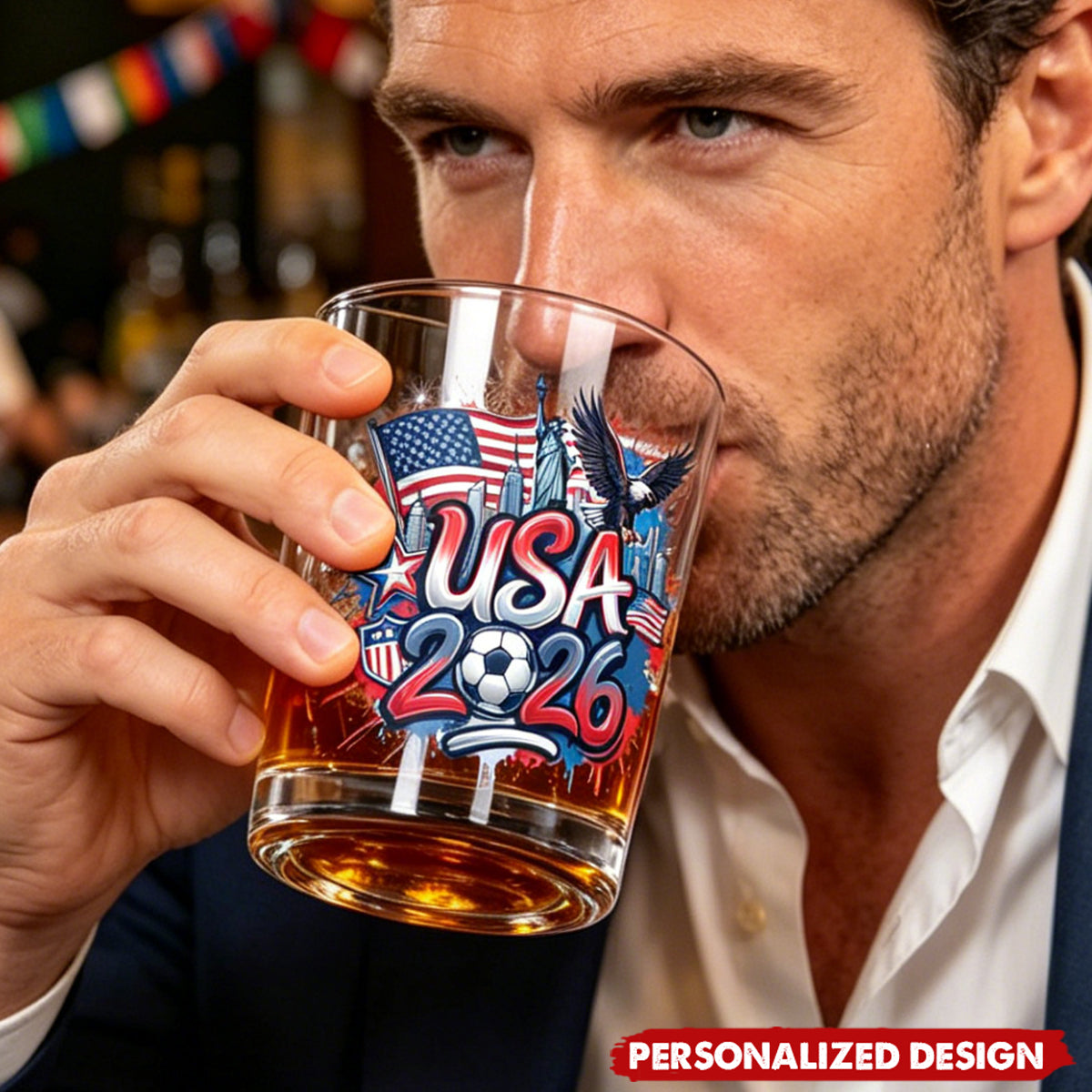 Personalized World Cup Country Whiskey Glass - Gift for Soccer Fans