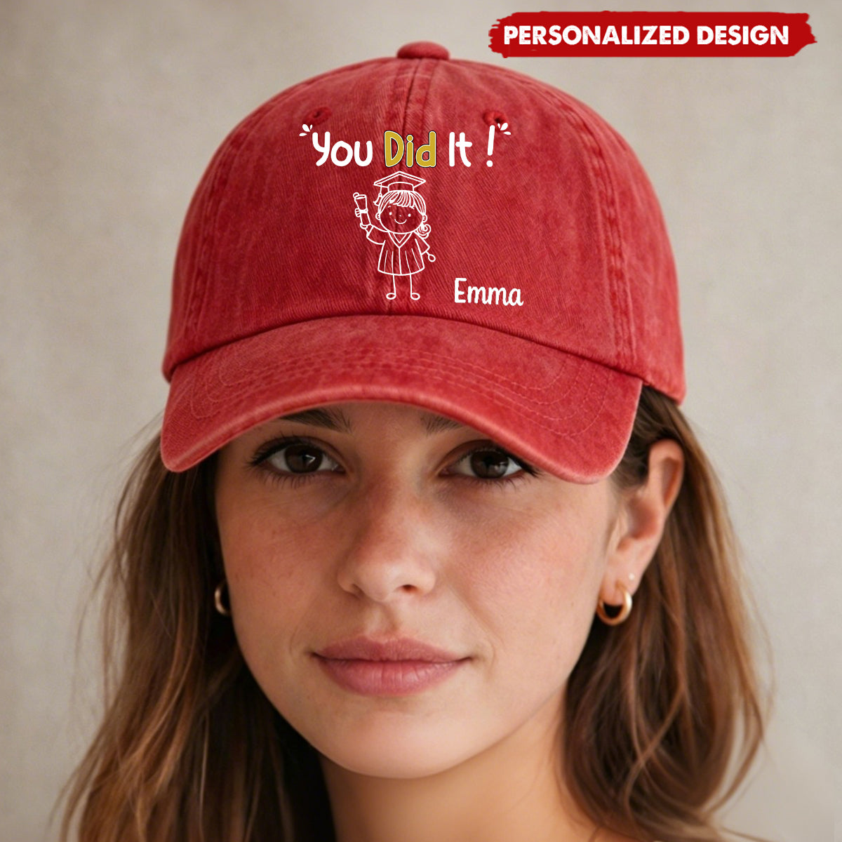 Personalized "You Did It!" Graduation Hat - Custom Name & Cartoon Grad Cap for Him/Her