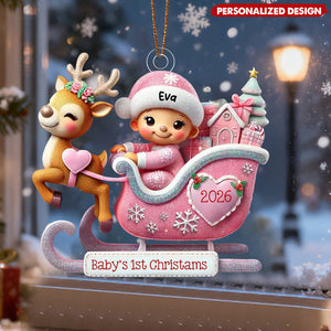Personalized Baby’s 1st Christmas Reindeer Sleigh Acrylic Ornament
