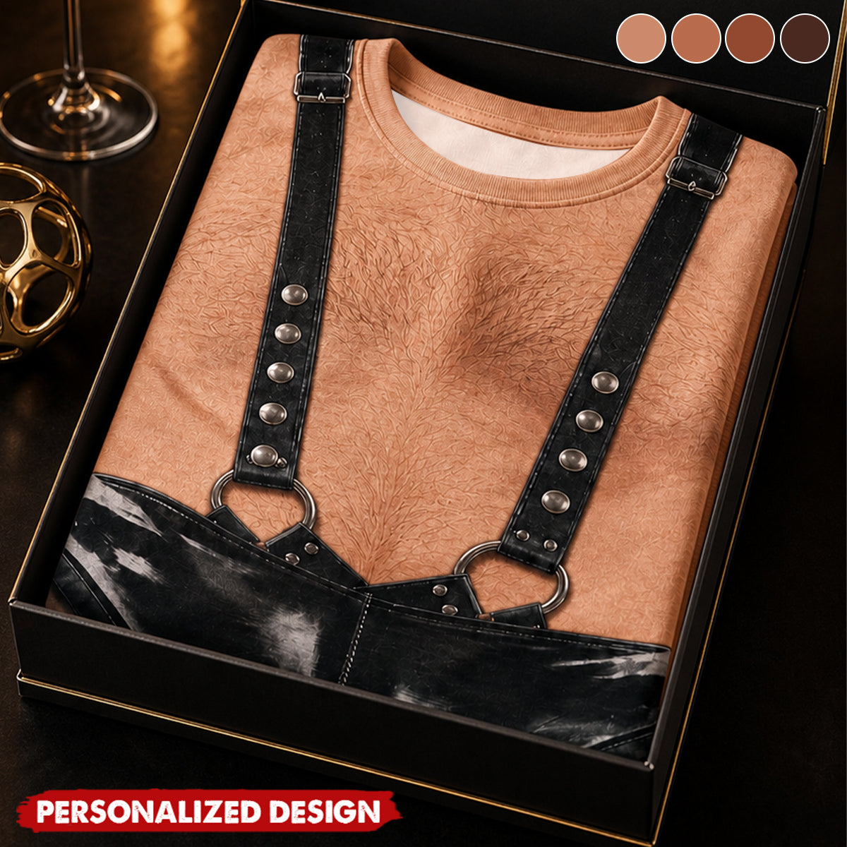 Personalized Optical Illusion Black Leather Suspender Thong T-Shirt