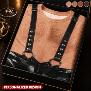 Personalized Optical Illusion Black Leather Suspender Thong T-Shirt