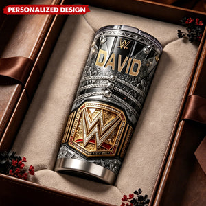 Personalized WWE World Championship Belt Stainless Steel Tumbler- Custom Name
