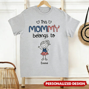 Personalized "This Mama Belongs To" T-Shirt - Custom Kid Names & Figures Family Gift