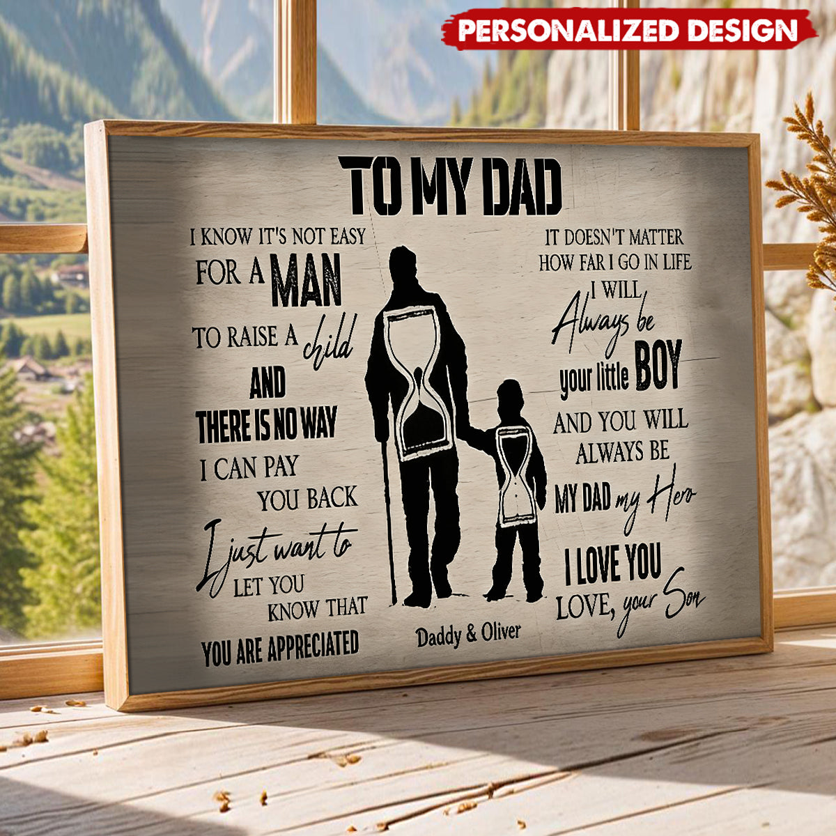 Personalized To My Dad Quote Poster - Father Child Silhouette Wall Art