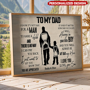 Personalized To My Dad Quote Poster - Father Child Silhouette Wall Art