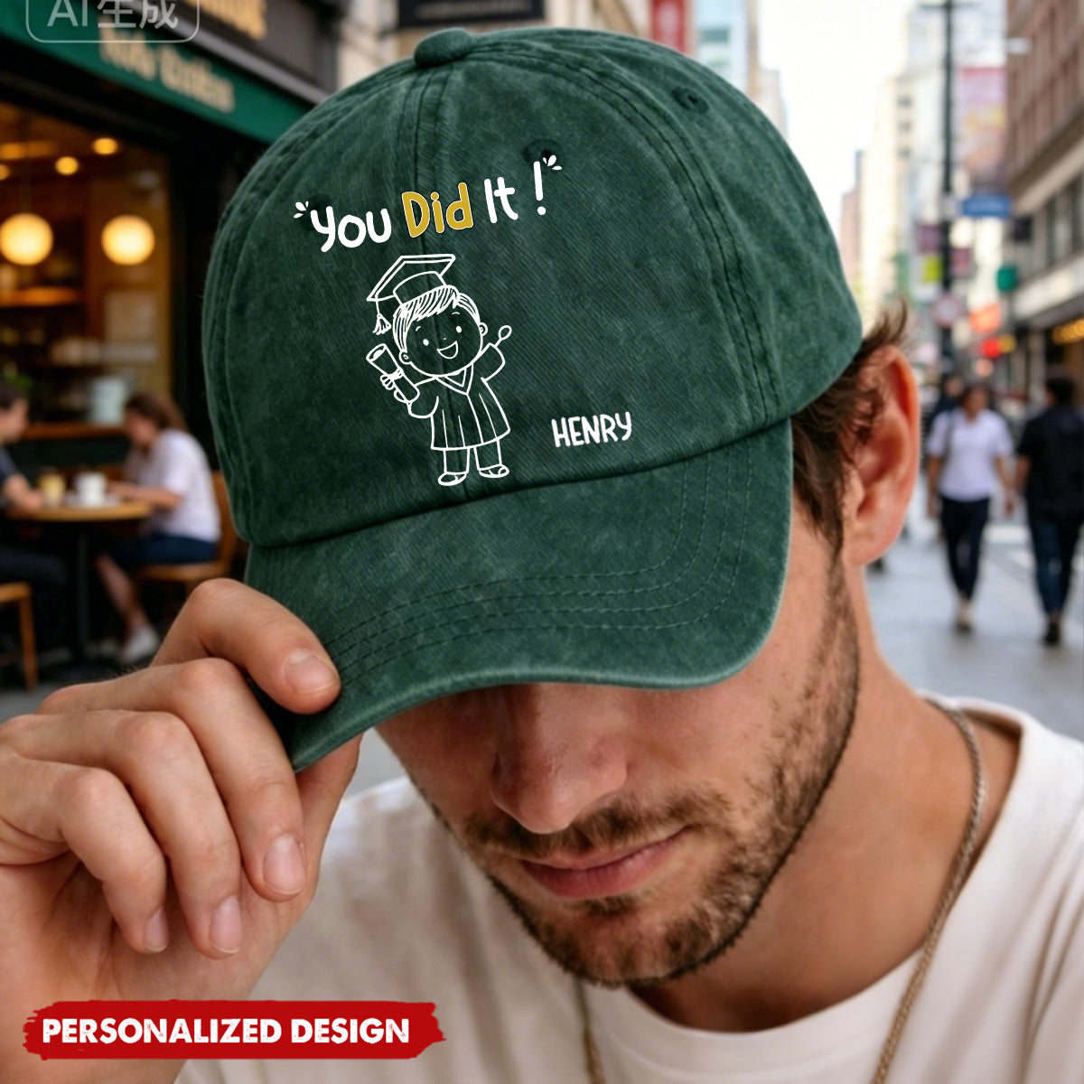 Personalized "You Did It!" Graduation Hat - Custom Name & Cartoon Grad Cap for Him/Her