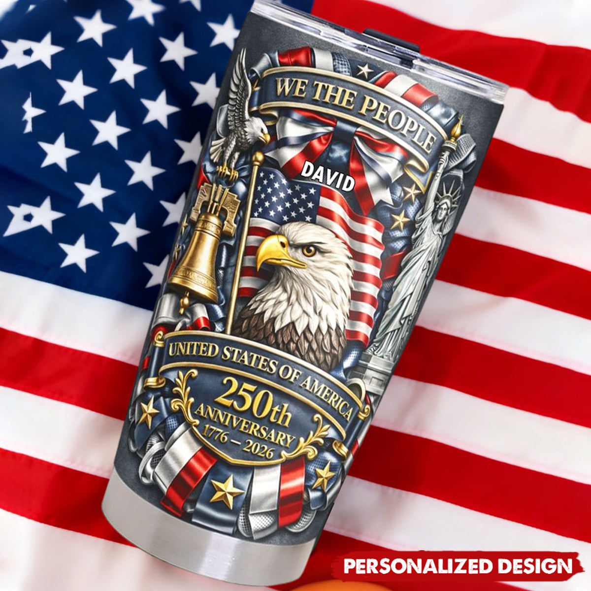 Personalized USA 250th Anniversary Tumbler - Custom Name Patriotic Gift