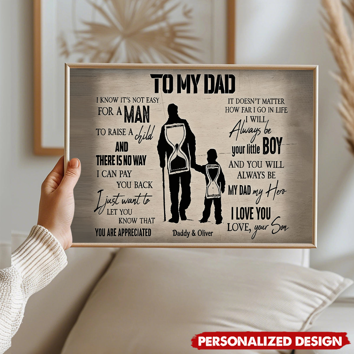 Personalized To My Dad Quote Poster - Father Child Silhouette Wall Art