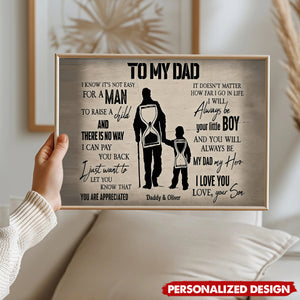 Personalized To My Dad Quote Poster - Father Child Silhouette Wall Art