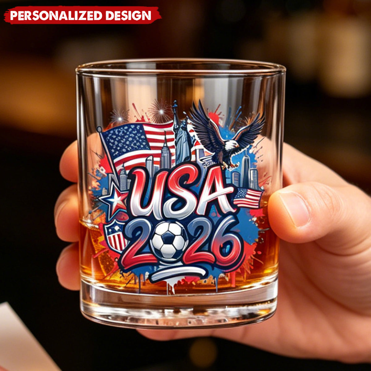 Personalized World Cup Country Whiskey Glass - Gift for Soccer Fans