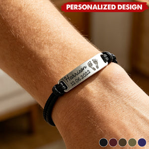 Personalized Baby Footprint Leather Bracelet - Custom Name & Birth Date