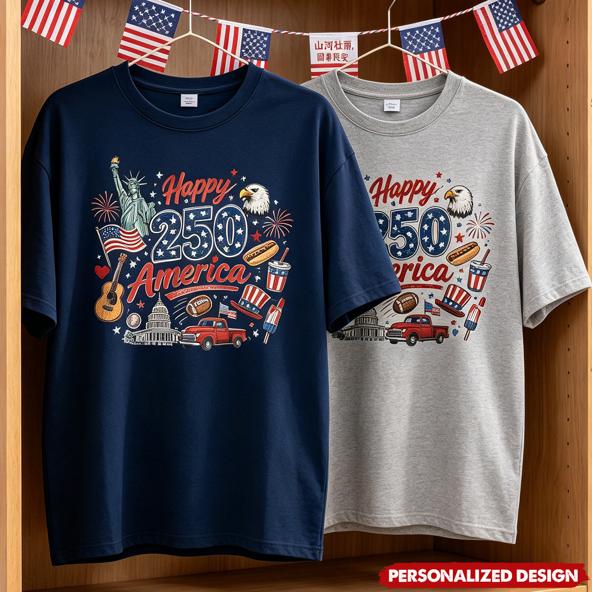 Vintage USA Symbol 250th Anniversary Unisex Tee - Custom Name