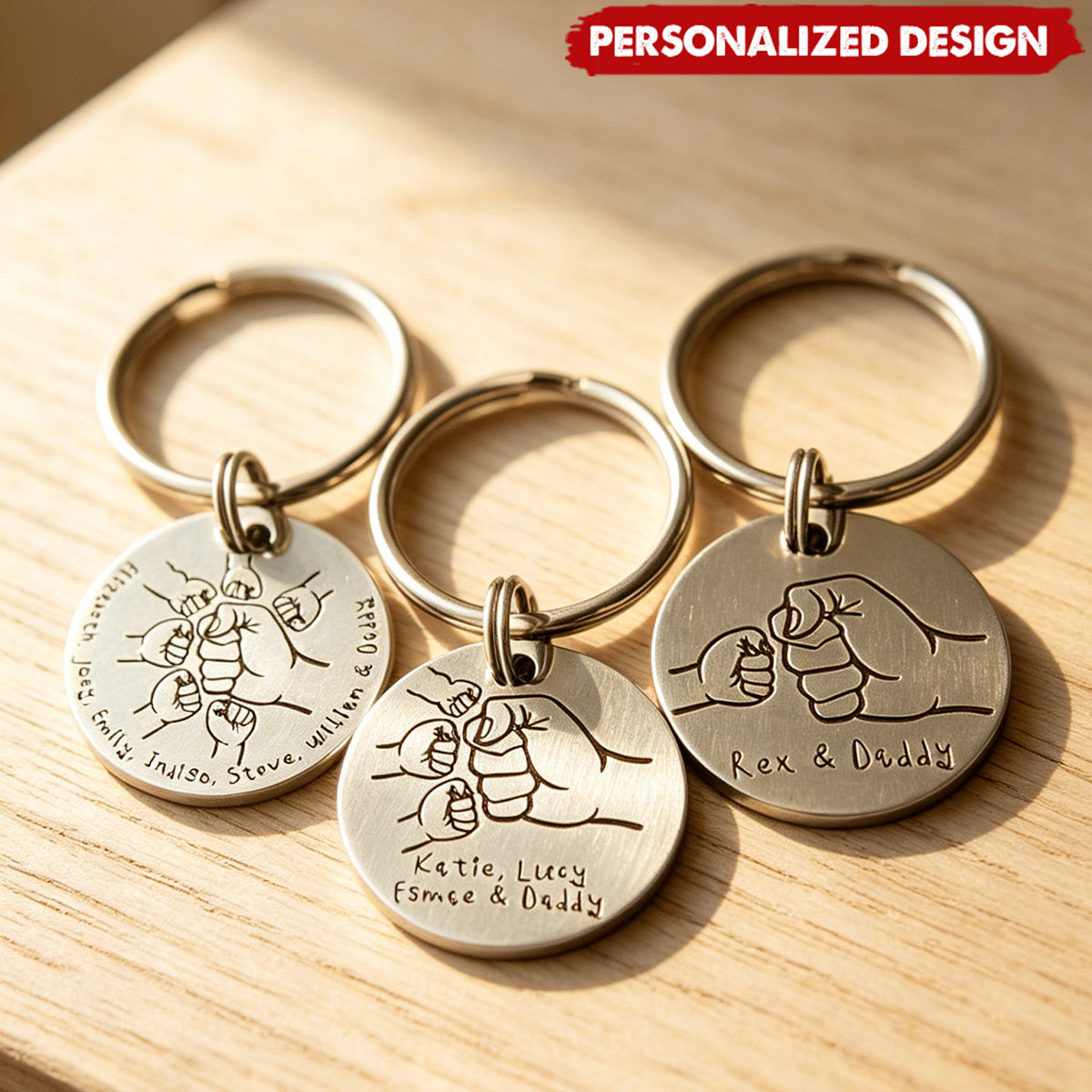 Personalized Multi-Child Fist Bump Keychain - Custom Names Gift