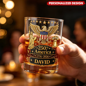 Personalized America 250th Anniversary Whiskey Glass - Custom Name