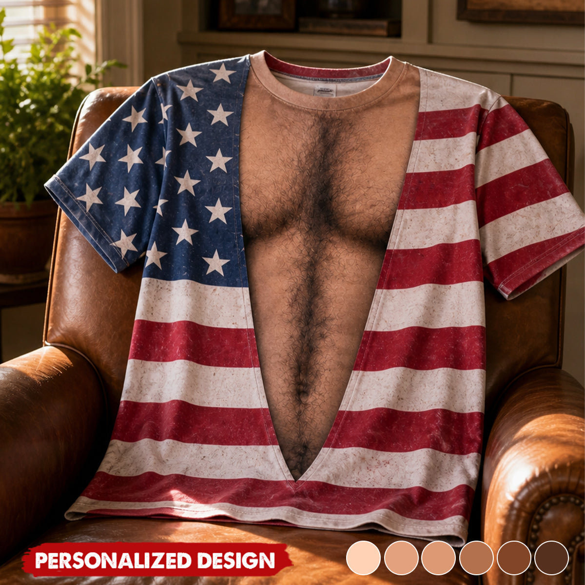 Personalized Optical Illusion USA Flag Unbuttoned T-Shirt