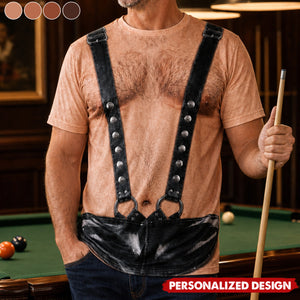 Personalized Optical Illusion Black Leather Suspender Thong T-Shirt