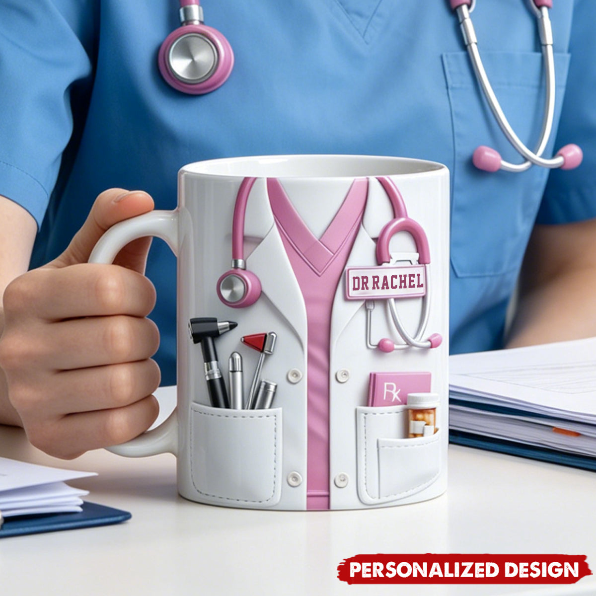 Personalized Healthcare Worker Coffee Mug - Custom Name Tag