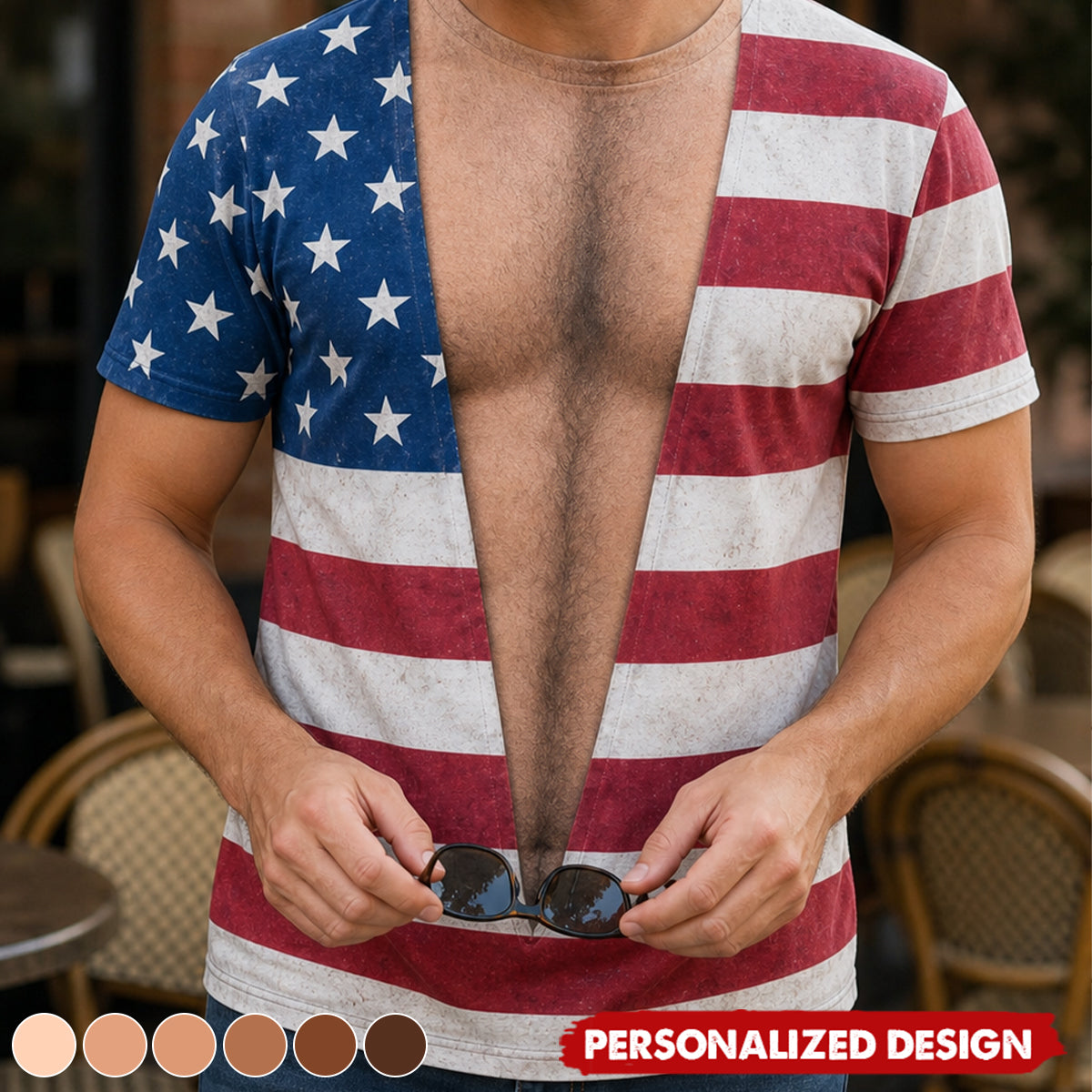 Personalized Optical Illusion USA Flag Unbuttoned T-Shirt
