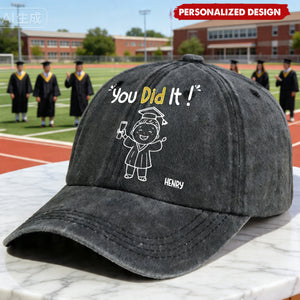 Personalized "You Did It!" Graduation Hat - Custom Name & Cartoon Grad Cap for Him/Her