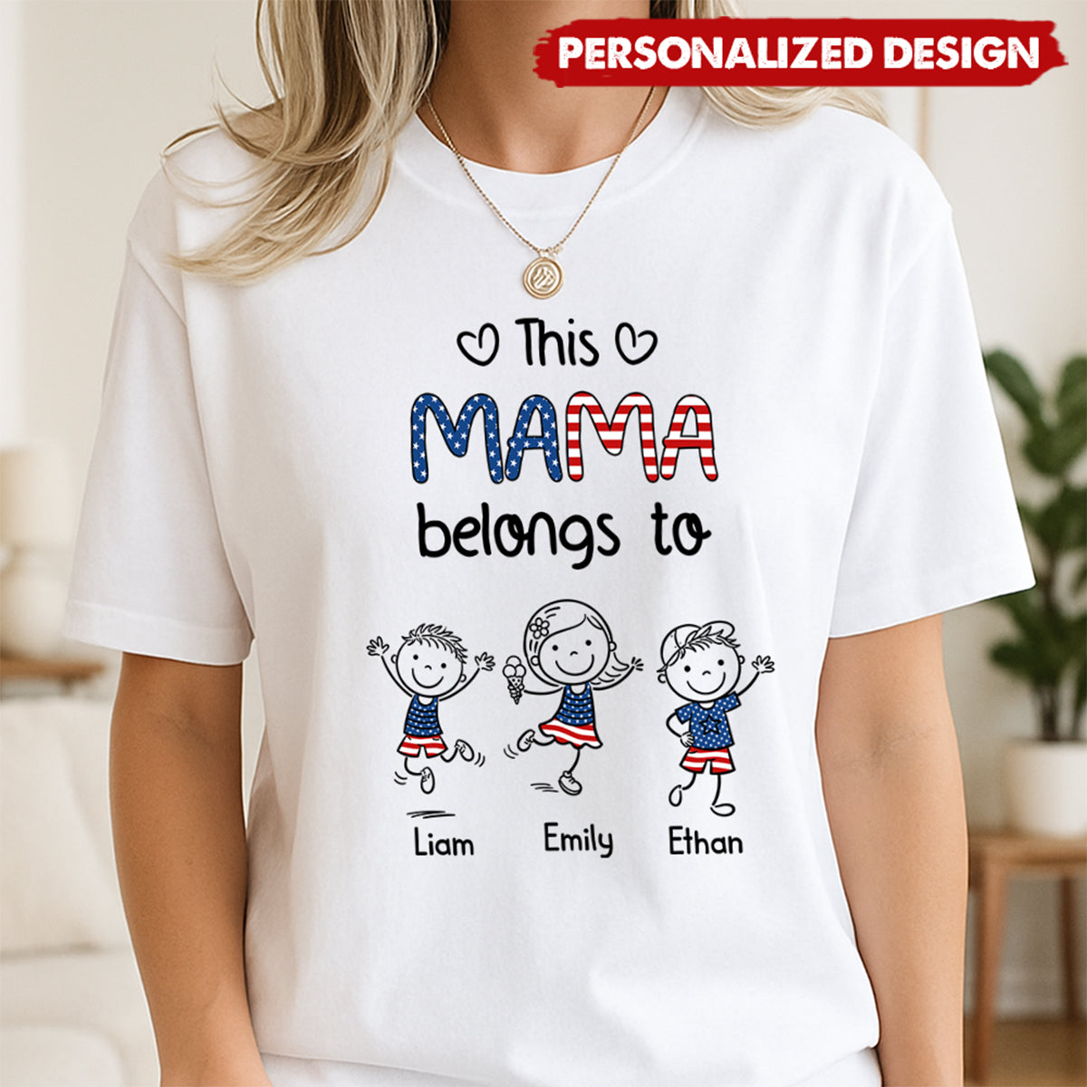 Personalized "This Mama Belongs To" T-Shirt - Custom Kid Names & Figures Family Gift