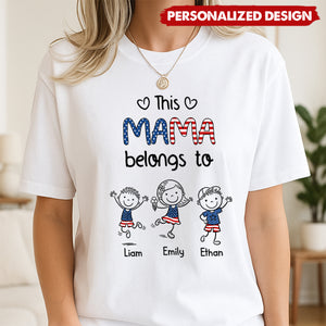 Personalized "This Mama Belongs To" T-Shirt - Custom Kid Names & Figures Family Gift