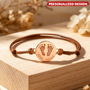Personalized Baby Footprint Bracelet - Custom Name Birth Date